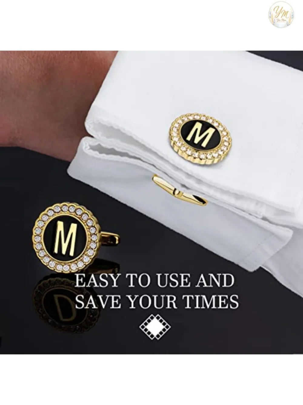 18K Gold Tone Initial Cufflinks for Men with Tuxedo Studs, Gift Boxed